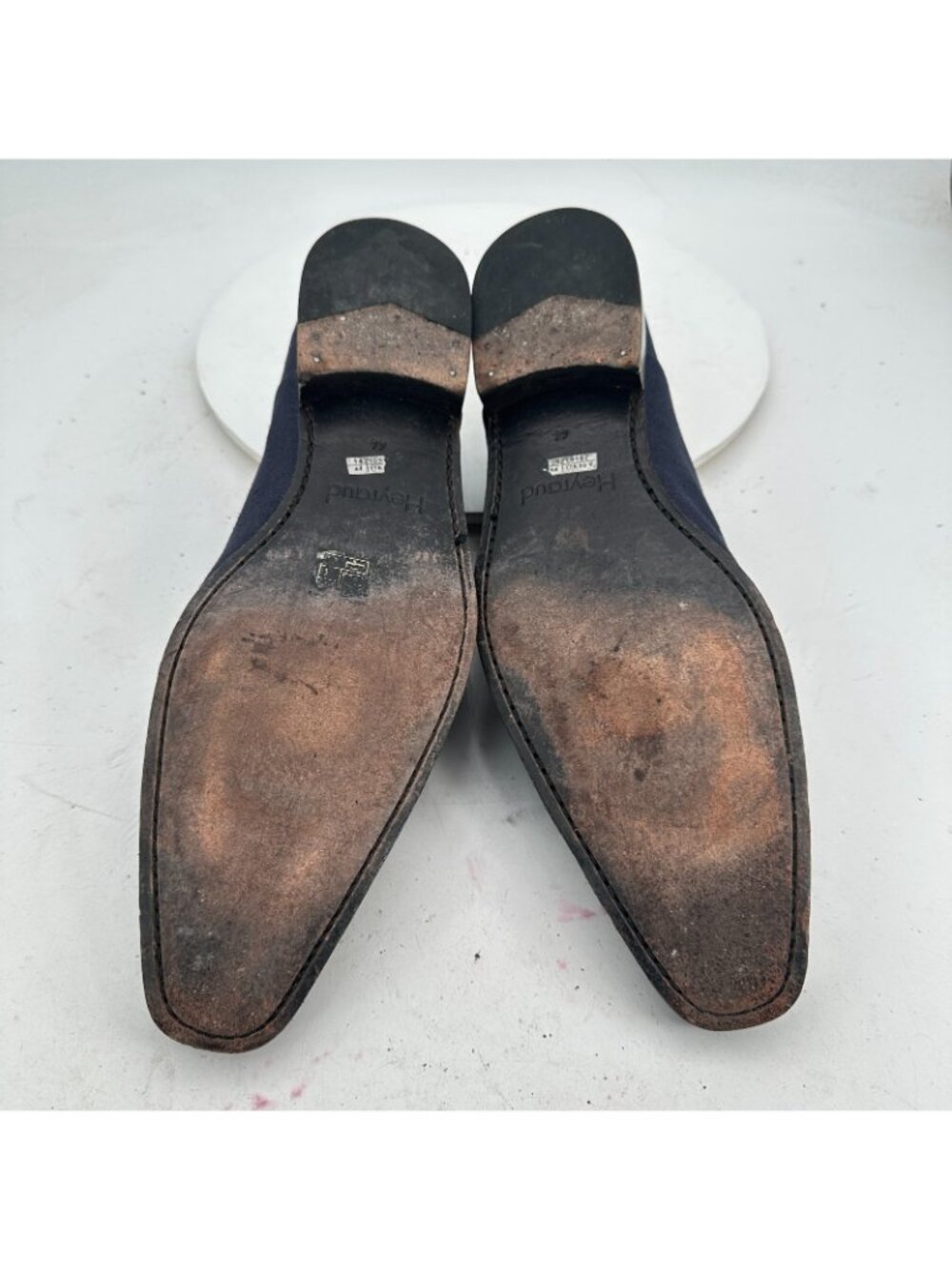 Heyraud Men Size EU 44 US 10 Blue Denim Brown Leather Cap Toe Derby Dress Shoes - Picture 8 of 11